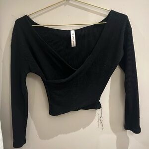 Black Knit Wrap Top